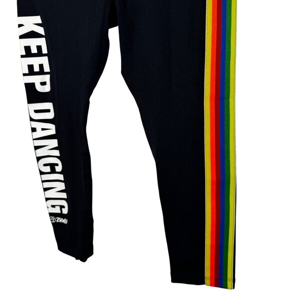 Zumba We Ar Marvelous Black‎ Capri Leggings Rainbow Side Stripe Keep Dancing SzM - Picture 2 of 6